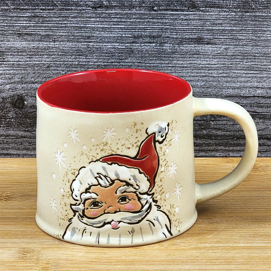 Holiday Santa Coffee Mug Embossed Christmas Cup Ceramic Red by Blue Sky 18oz