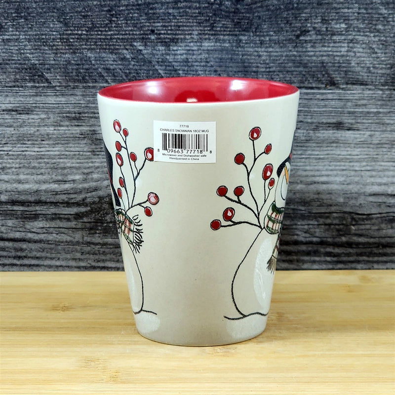 Load image into Gallery viewer, Christmas Snowman Holiday Coffee Mug Red Berry Ceramic Embossed Tea Cup Blue Sky
