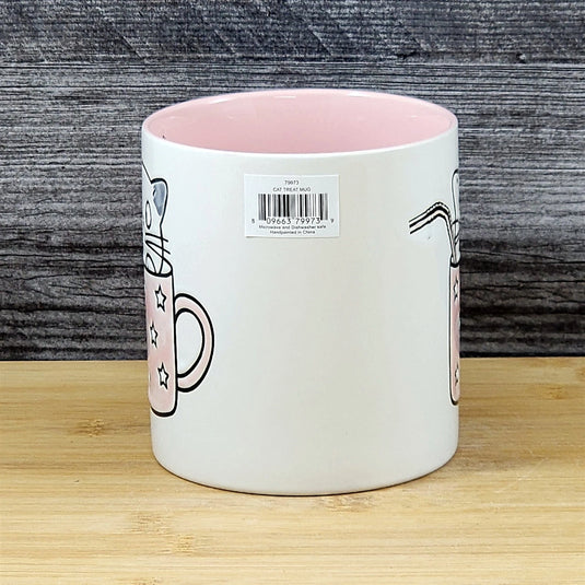 Cat Lover Coffee Mug Embossed Ceramic Tea Cup Large 21oz by Blue Sky Pink Inside