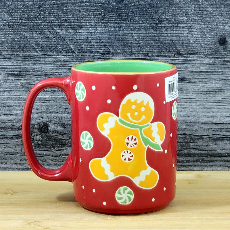Load image into Gallery viewer, Gingerbread Christmas Coffee Mug Ceramic Holiday Cup Red Green 18oz Blue Sky
