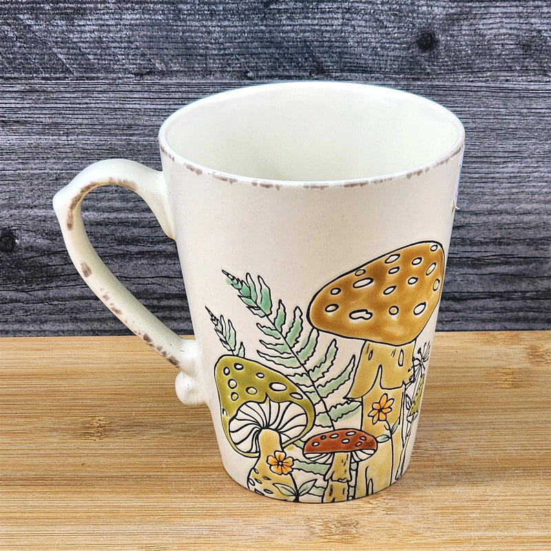 Load image into Gallery viewer, Coffee Mug Morel Mushroom Cup Ceramic Brown Green Floral Garden Blue Sky 17oz
