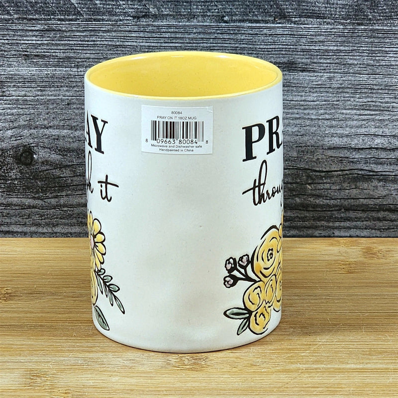 Load image into Gallery viewer, Religious Pray Through It Coffee Mug Floral Yellow Ceramic 18oz Cup Blue Sky
