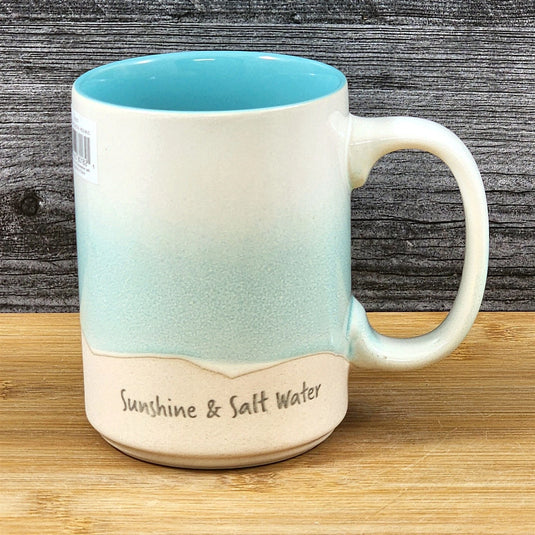 Beach Seafoam Coffee Mug Sunshine Tea Cup Ceramic Embossed Ocean Blue Sky 18oz