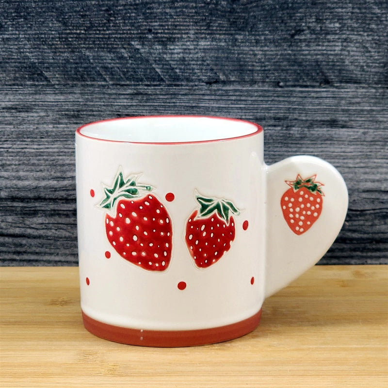Load image into Gallery viewer, Strawberry Bliss Coffee Mug Ceramic Tea Cup Blue Sky Embossed Botanical 18oz

