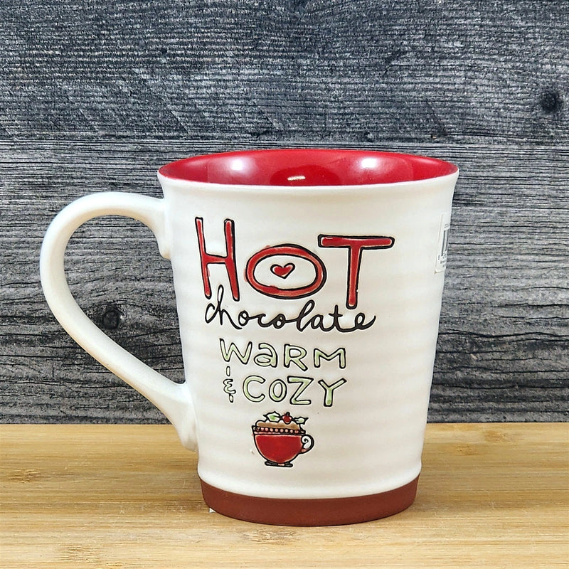 Load image into Gallery viewer, Hot Chocolate Coffee Mug Red White Embossed Christmas Tea Cup Blue Sky 17oz

