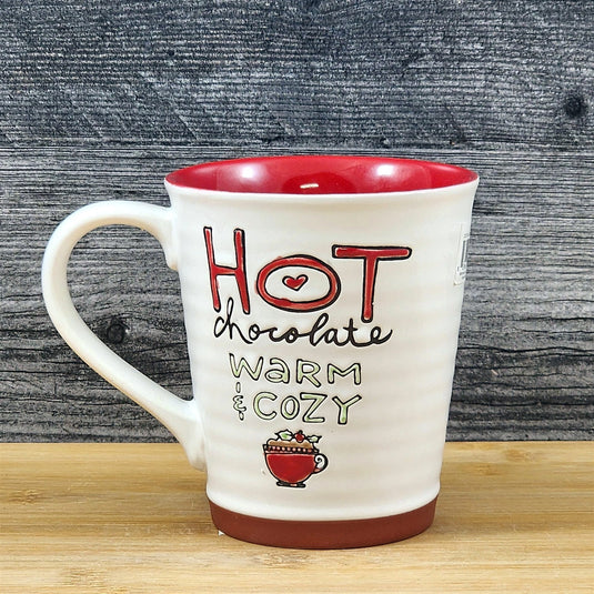 Hot Chocolate Coffee Mug Red White Embossed Christmas Tea Cup Blue Sky 17oz