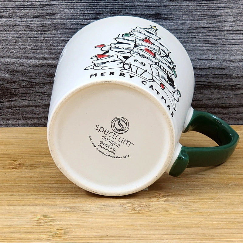 Load image into Gallery viewer, Christmas Cats in Santa Hats Tree Mug Blue Sky Ceramic Red Cup Holiday 18oz
