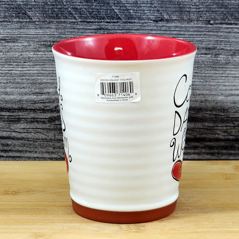 Load image into Gallery viewer, Colds Day Warm Heart Coffee Mug Red White Embossed Christmas Tea Cup Blue Sky
