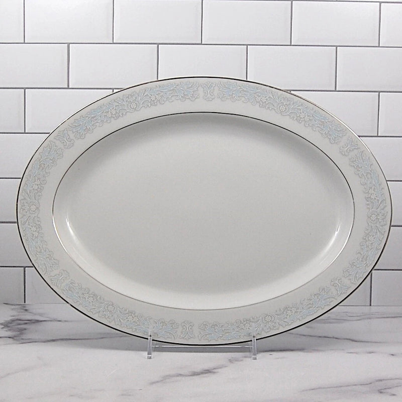 Load image into Gallery viewer, Bluedale Oval Serving Platter 14" Ceramic Blue White Flowers by Fine China Japan
