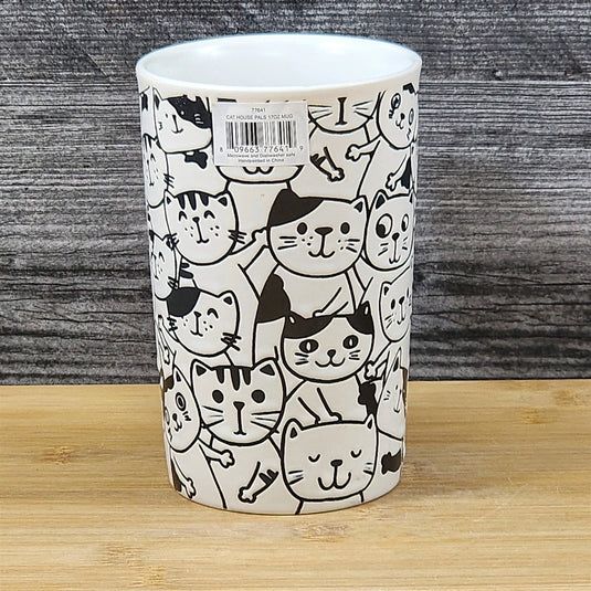 Coffee Mug Cat Lover Whimsical Tall Embossed Ceramic Tea Cup Blue Sky 17oz