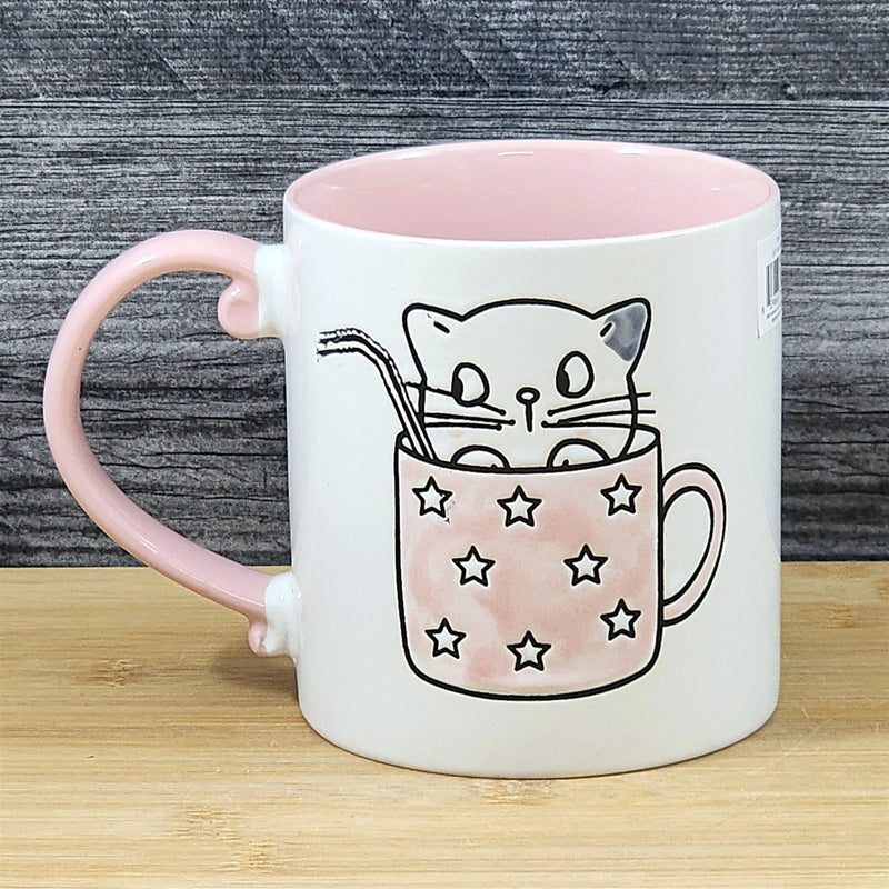 Load image into Gallery viewer, Cat Lover Coffee Mug Embossed Ceramic Tea Cup Large 21oz by Blue Sky Pink Inside
