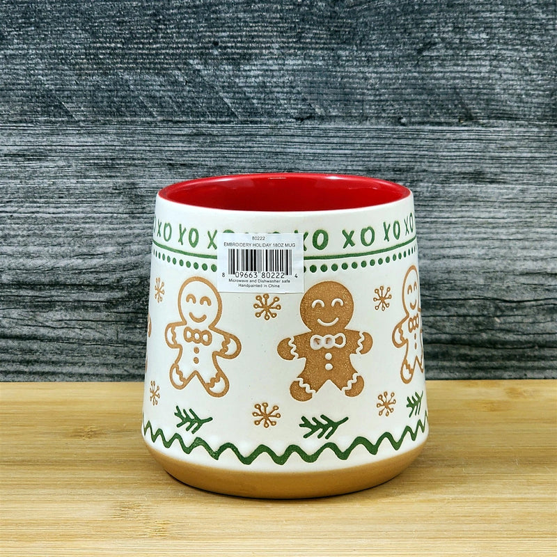 Load image into Gallery viewer, Gingerbread Man Christmas Coffee Mug Ceramic Holiday Cup Red Green 18oz Blue Sky
