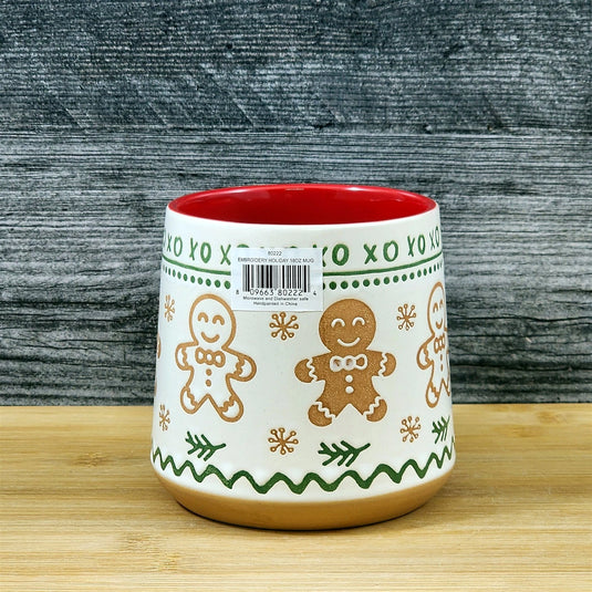 Gingerbread Man Christmas Coffee Mug Ceramic Holiday Cup Red Green 18oz Blue Sky