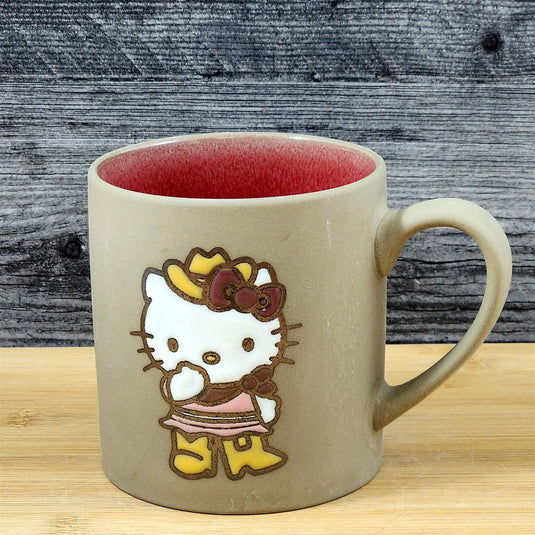 Hello Kitty Coffee Mug Cowgirl Brown Embossed Ceramic Tea Cup Blue Sky 18oz