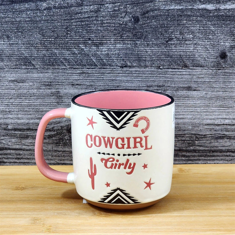 Load image into Gallery viewer, Pink Cowgirls Country Western Coffee Mug Southwest Ceramic Tea Cup Blue Sky 17oz
