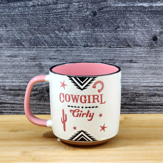 Pink Cowgirls Country Western Coffee Mug Southwest Ceramic Tea Cup Blue Sky 17oz