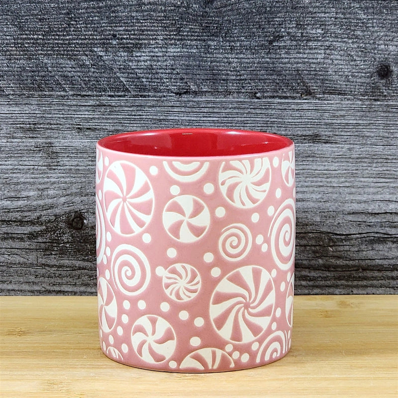 Load image into Gallery viewer, Holiday Coffee Mug Pink Peppermint Candy Christmas Ceramic Cup Red 18oz Blue Sky
