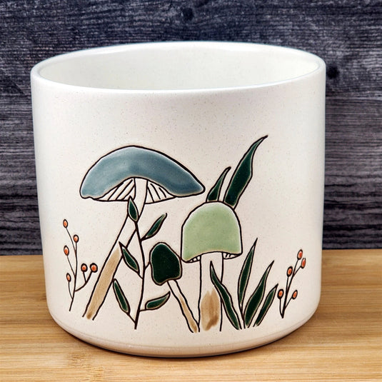Mushroom Flower Planter Pot Utensil Holder Toadstool Ceramic 6.5in Blue Sky
