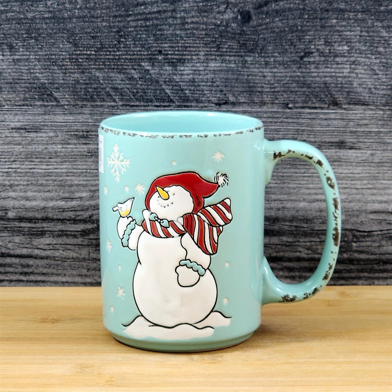 Load image into Gallery viewer, Christmas Coffee Mug Snowman Winter Ceramic Holiday Cup Green 18oz Blue Sky
