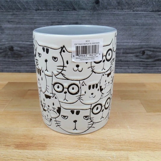 Cat Face Ceramic Coffee Mug Embossed Tea Cup 16oz (473ml) By Blue Sky