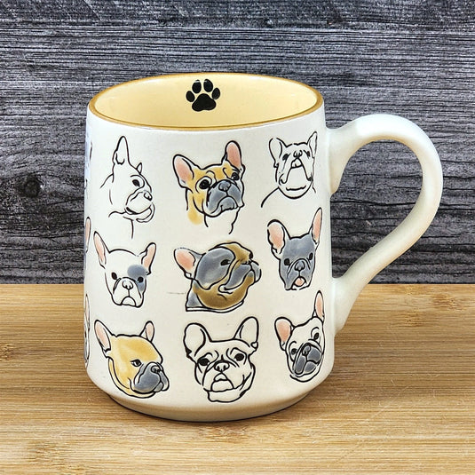 French Bulldog Coffee Mug Dog Bully Breed Tea Cup Blue Sky Ceramic Embossed 18oz