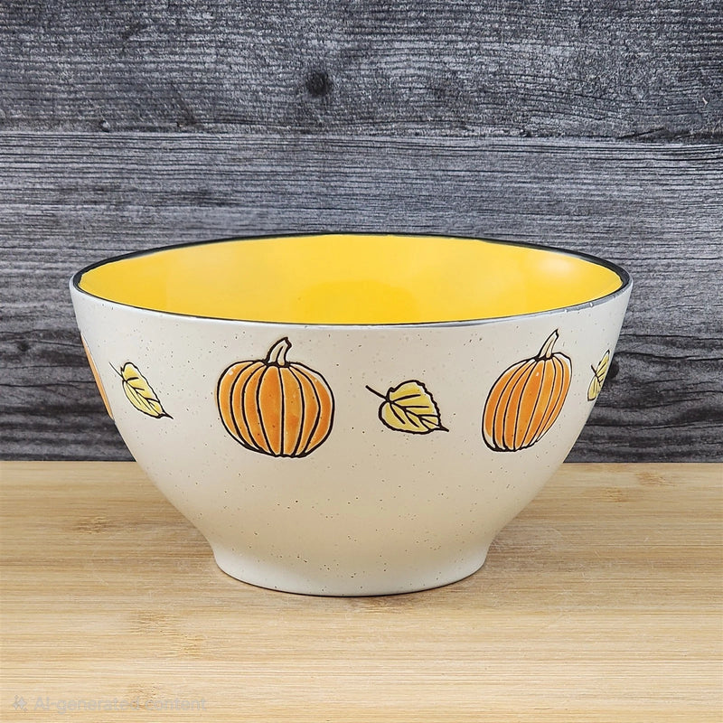 Load image into Gallery viewer, Halloween Pumpkin Serving Bowl Round Ceramic Orange Fall Autumn 8" Blue Sky

