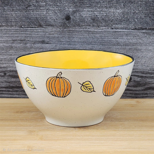 Halloween Pumpkin Serving Bowl Round Ceramic Orange Fall Autumn 8" Blue Sky