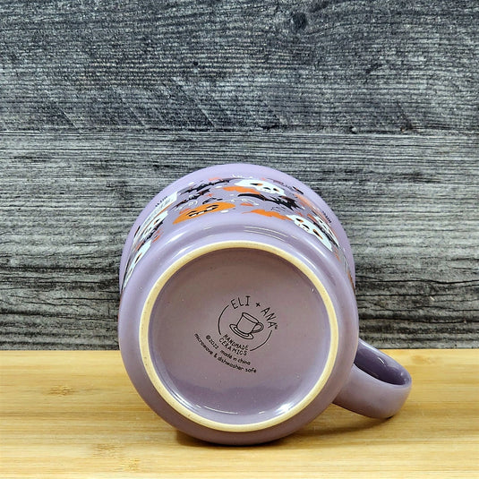 Halloween Skulls Bats Pumpkins Mug Ceramic Coffee Tea Cup Orange Blue Sky 17oz