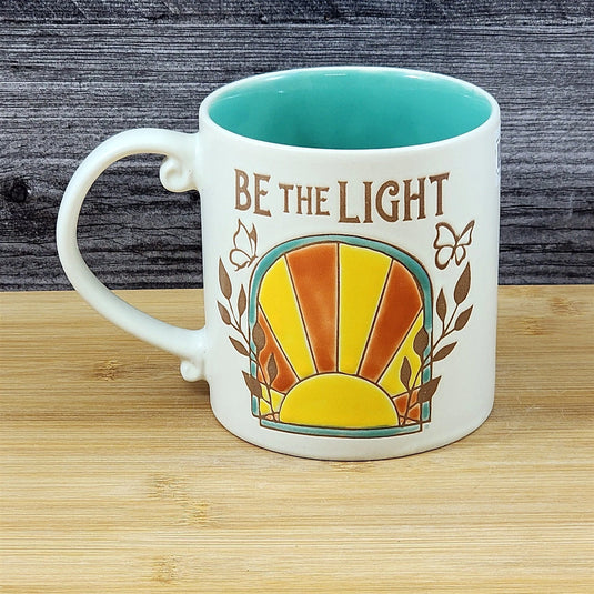 Religious Coffee Mug Be The Light Tea Cup Ceramic Blue Sky 21oz Floral Butterfly