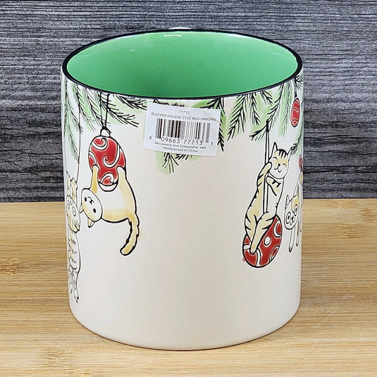 Cat Lover Coffee Mug Christmas Tree Embossed Ceramic Tea Cup Large 21oz Blue Sky
