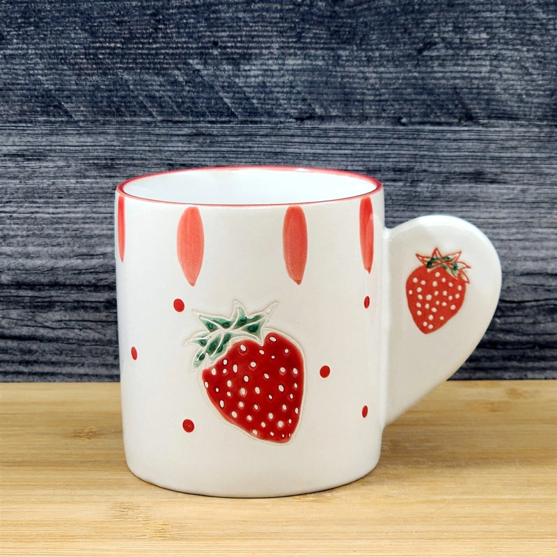 Load image into Gallery viewer, Strawberry Bliss Coffee Mug Ceramic Tea Cup Embossed Botanical 18oz by Blue Sky
