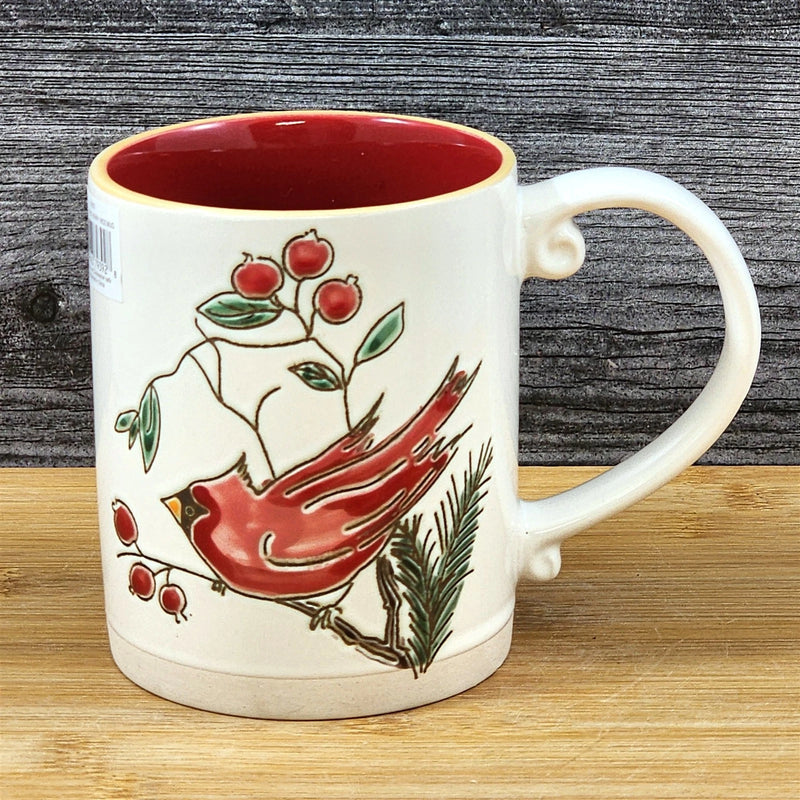 Load image into Gallery viewer, Cardinal Winter Berry Coffee Mug Ceramic Holiday Christmas Red Cup Blue Sky 16oz
