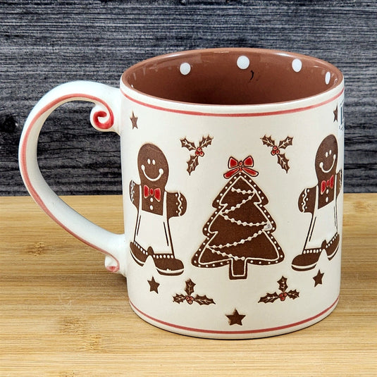 Holiday Gingerbread man Christmas Coffee Mug Ceramic Cup Brown 21oz Blue Sky