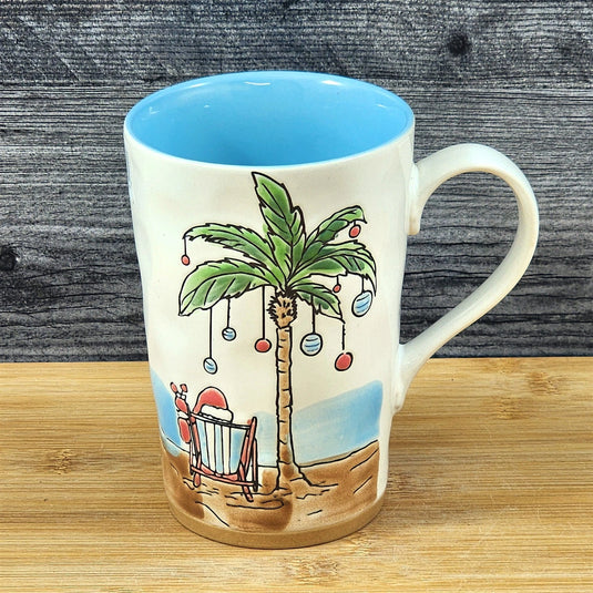 Holiday Palm Tree Coffee Mug Ceramic Beach Tropical Christmas Cup Blue Sky 18oz