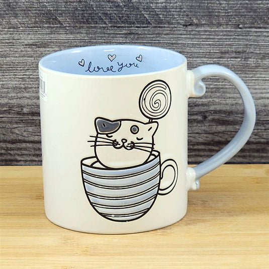 Cat Lover Coffee Mug Large 21oz Embossed Ceramic Tea Cup by Blue Sky Blue Inside