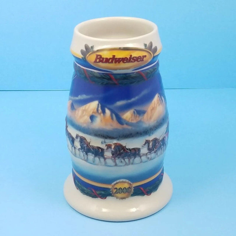 Load image into Gallery viewer, 2000 Budweiser Stein Mug Winter Christmas Ceramic Holiday In Mountains CS416
