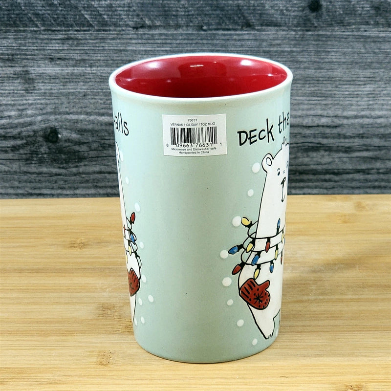 Load image into Gallery viewer, Coffee Mug Polar Bear Christmas Holiday Green Embossed Cup Ceramic Blue Sky 17oz
