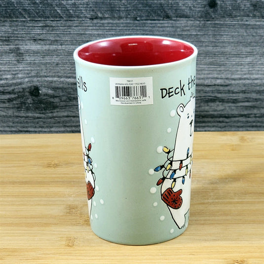 Coffee Mug Polar Bear Christmas Holiday Green Embossed Cup Ceramic Blue Sky 17oz