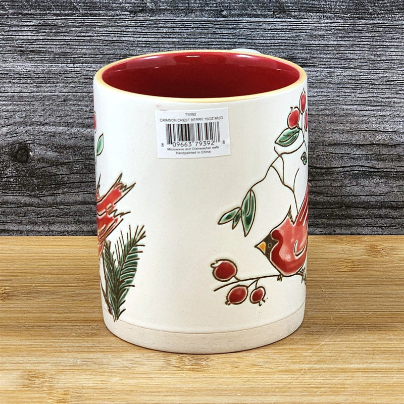 Load image into Gallery viewer, Cardinal Winter Berry Coffee Mug Ceramic Holiday Christmas Red Cup Blue Sky 16oz
