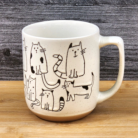 Cat Lover Coffee Mug Whimsical Embossed Ceramic Tea Cup Blue Sky 17oz