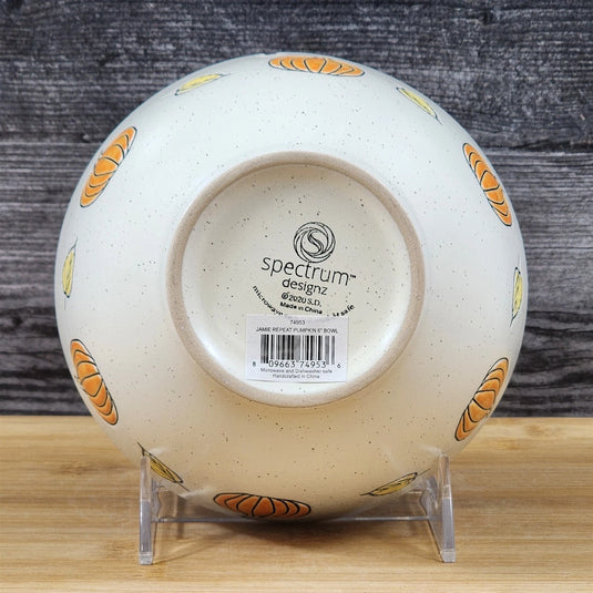 Halloween Pumpkin Serving Bowl Round Ceramic Orange Fall Autumn 8" Blue Sky