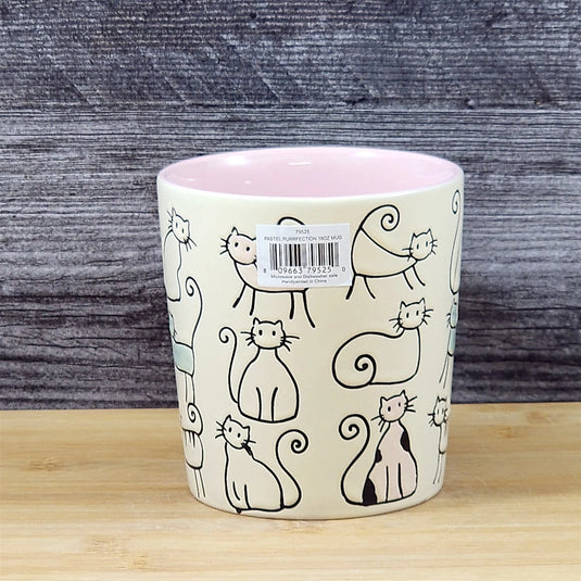 Cat Lover Coffee Mug Ceramic Tea Cup by Blue Sky Pastel Pink 18oz Embossed