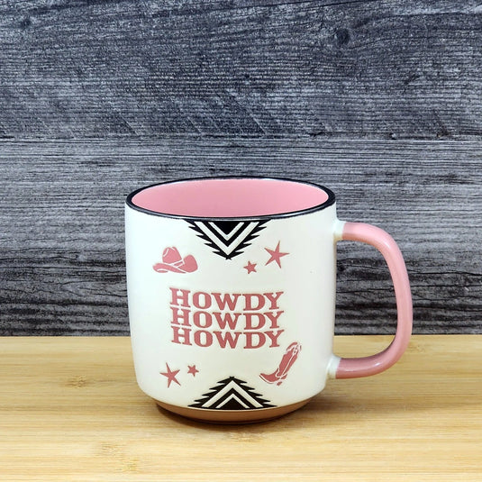 Country Western Coffee Mug Southwest Cowgirls Pink Ceramic Tea Cup Blue Sky 17oz