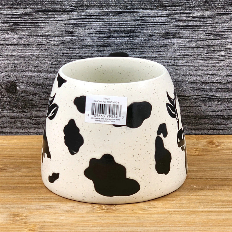 Load image into Gallery viewer, Black Cow Head Coffee Mug Ranch Farm Ceramic Embossed Tea Cup Blue Sky 18oz
