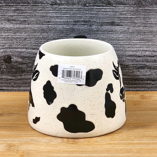 Black Cow Head Coffee Mug Ranch Farm Ceramic Embossed Tea Cup Blue Sky 18oz