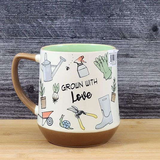 Garden Lover Coffee Mug Watering Can Gloves Plant Tea Cup Ceramic Blue Sky 18oz