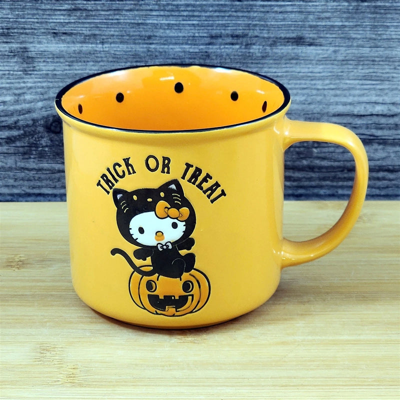 Load image into Gallery viewer, Hello Kitty Halloween Jack-o-Lantern Black Cat Mug Coffee Tea Cup Blue Sky
