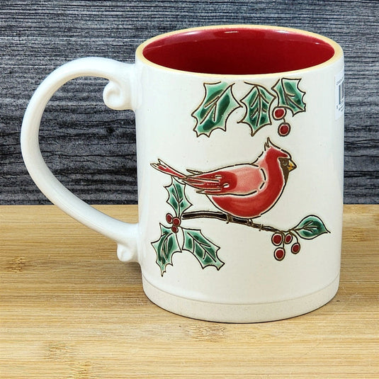 Christmas Red Cardinal Coffee Mug Ceramic Holiday Embossed Cup Blue Sky 16oz