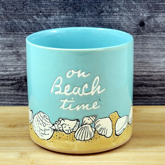 Planter Beach Shells Ceramic Utensil Organizer Herb Succulent Blue Sky 5in