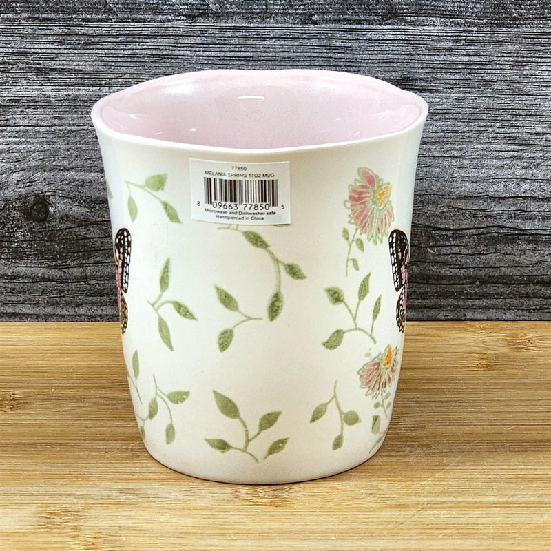 Load image into Gallery viewer, Monarch Butterfly Floral Coffee Mug Pink Interior Ceramic Tea Cup Blue Sky 17oz

